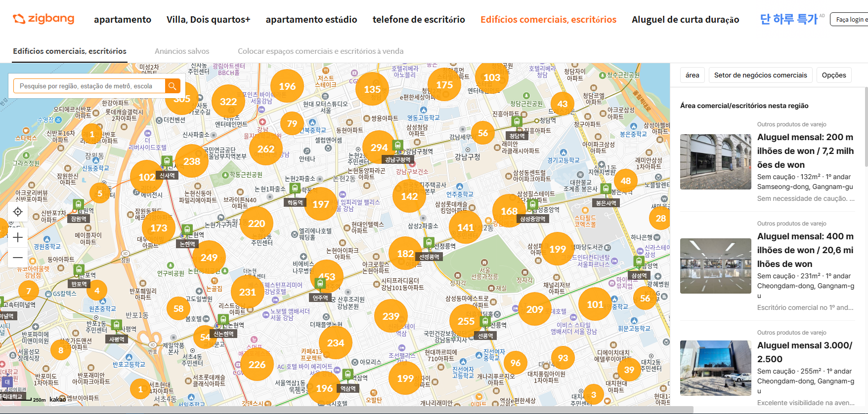 Zigbang - Mapa de imóveis na Coreia do Sul